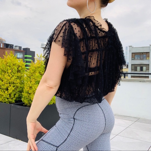 Hat or Top Free People Sheer Polka Dot Tulle Ruffle Cinch Top - Picture 9 of 16